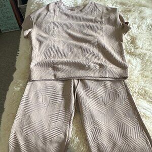 Women's 2 Piece Outfits Textured Sweatsuit 3/4 Batwing Sleeve Crew Neck Pullover